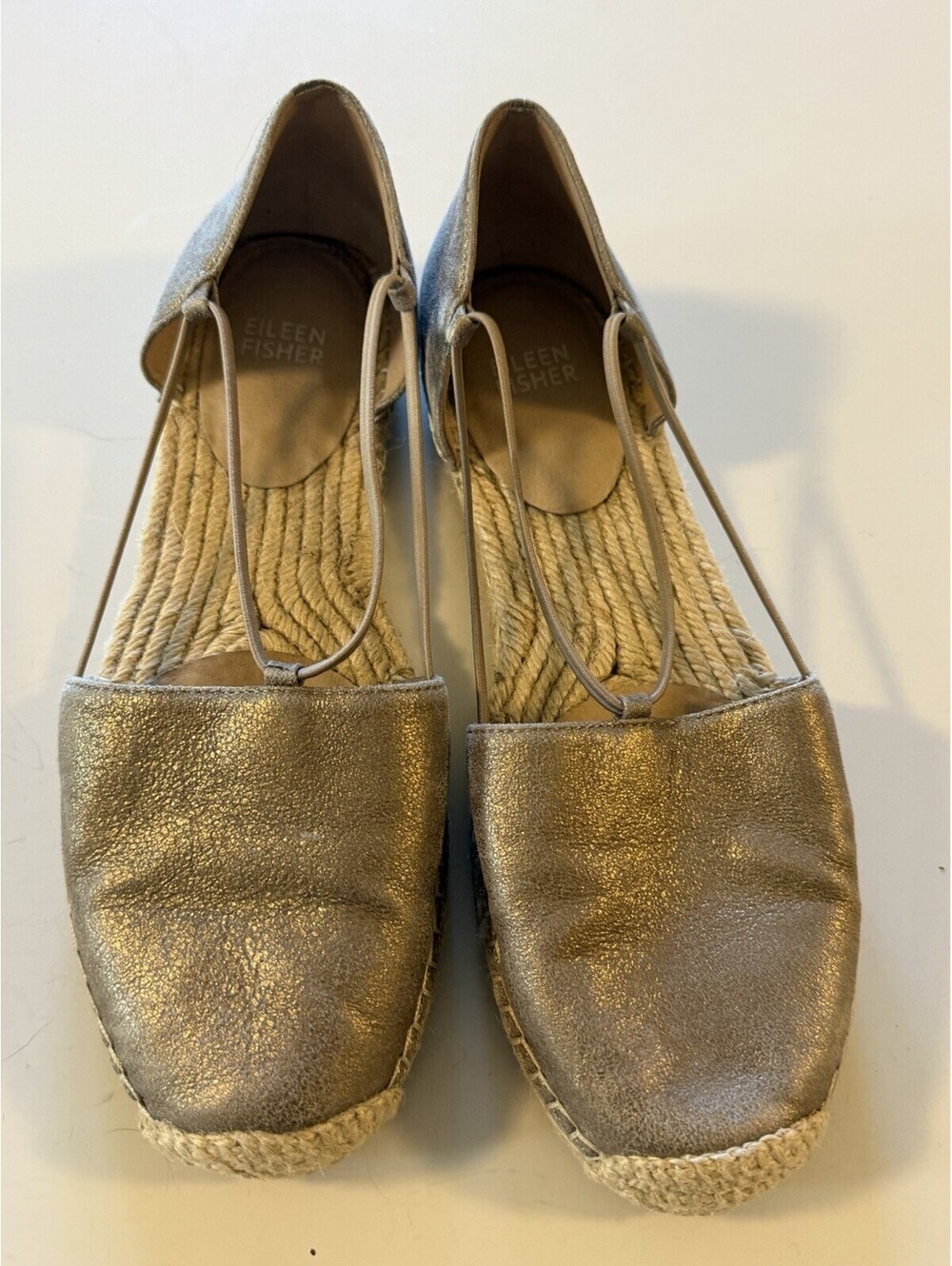 Eileen Fisher Metallic Leather Espadrille Slingback Flats Womens Size 8 Gold